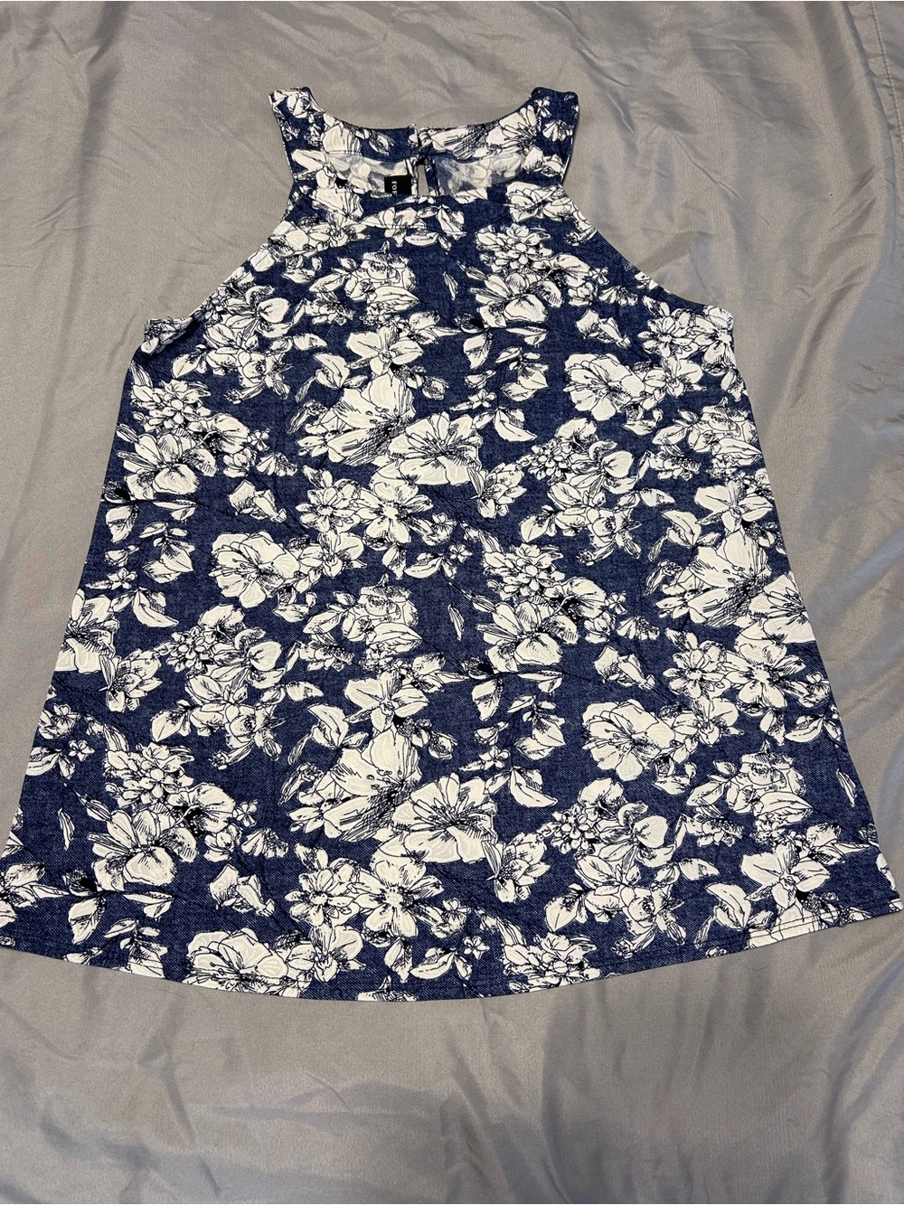 Floral Halter Tank Top in Navy and White